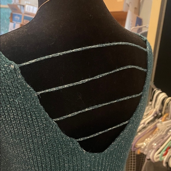 Teal Knit Sweater with cut out back small - Picture 3 of 4
